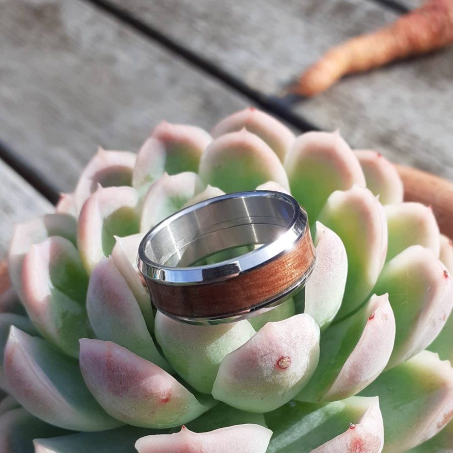 Men's Classic Steel Ring with Native Rimu Inlay - Image 3
