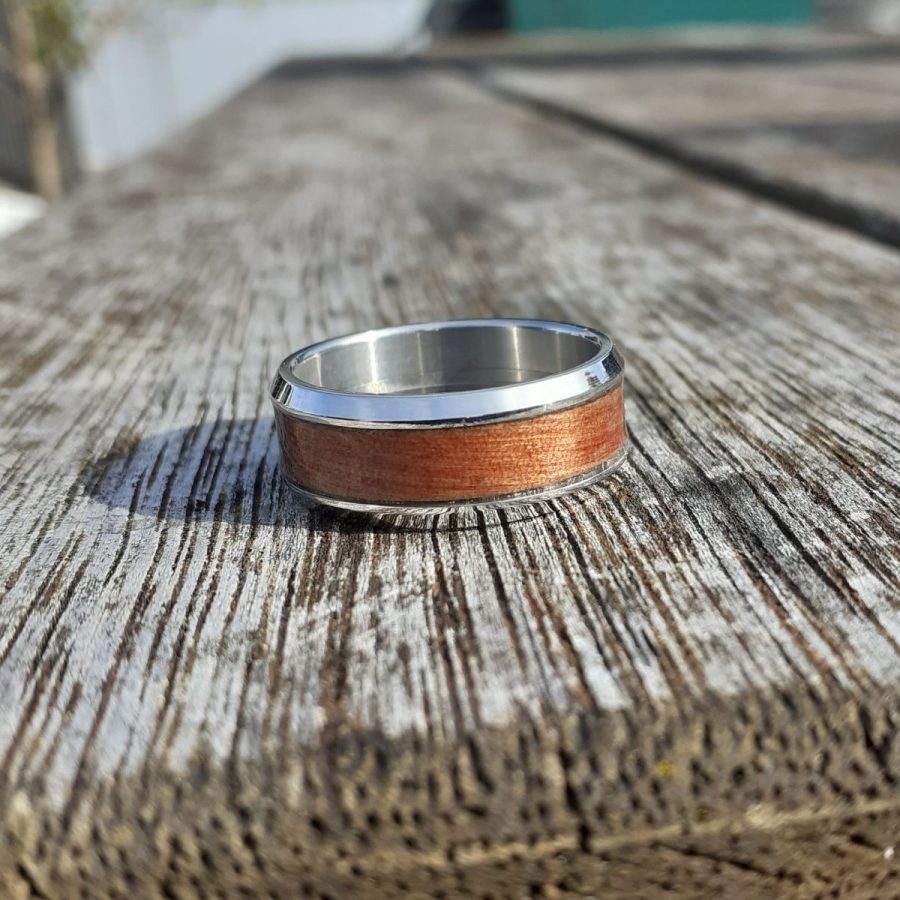 Men's Classic Steel Ring with Native Rimu Inlay - Image 4