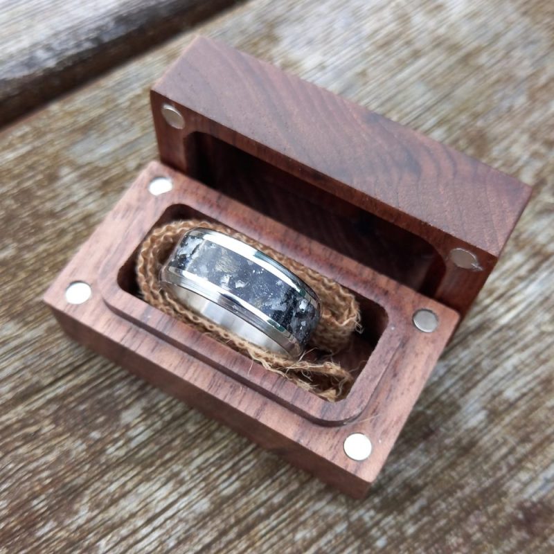 Moon Stone Ring With Native Wood Charcoal Dust