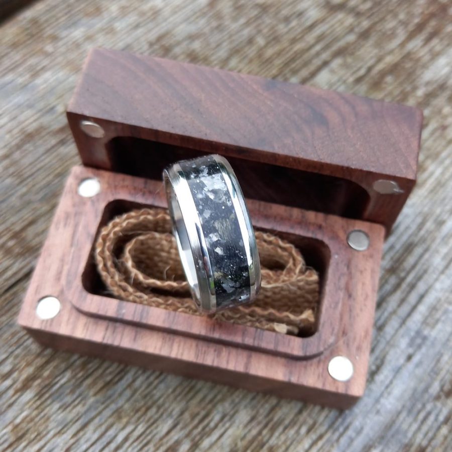 Moon Stone Ring With Native Wood Charcoal Dust - Image 5