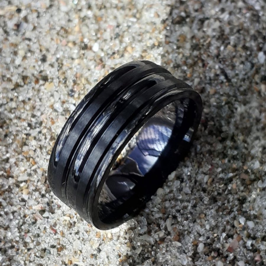 Men's Black Titanium Ring Double Edge (TOUGH)